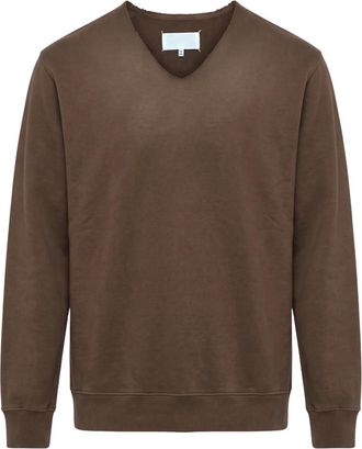 Maison Margiela Gewassen katoenen sweatshirt met V-hals - Heren - Truien - Bruin - Maat: M Katoen