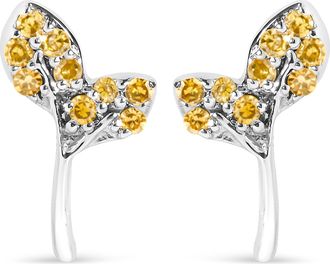 House of Brilliance 925 Sterling Silver 1/16ct TDW Yellow Treated Diamond Leaf Earrings