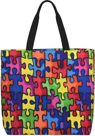 Generic Women Handbag Color Puzzle Autistic Disorder Pattern Ladies Shopping Shoulder Bag Waterproof Lightweight Beach Travel Bags, For Swim, Wedding, Daily, 