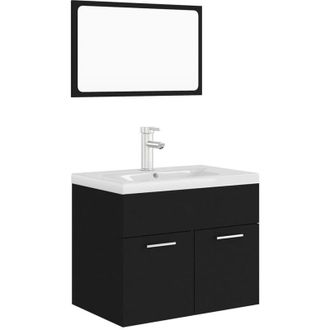vidaXL Juego De Muebles De Ba&ntilde;o Madera De Ingenier&iacute;a Negro Vidaxl