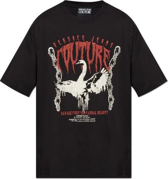 Versace Jeans Couture T-shirt met print en glinsterende pailletten - Heren - T-shirts - Zwart - M - Pailletten - Tops