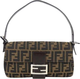 Fendi Pre-owned Shoulder Bags, female, Brown, Size: ONE SIZE Pre-owned Vintage Canvas Shoulder Bag