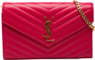 Saint Laurent Pre-owned Saint Laurent Grain De Poudre Chevron Monogram Envelope Chain Wallet Ladies NMUH5T2SPFD8YPI8