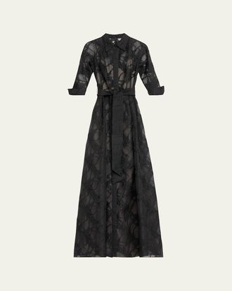 Teri Jon A-Line Organza Jacquard Shirt Gown