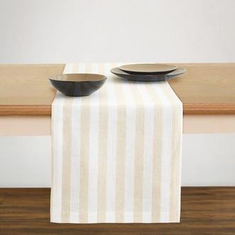 Solino Home Linen Table Runner for Dining Table, Holiday and Everyday Table Decor - Sorrento Stripe in Natural And White at Nordstrom, Size Xx-Large