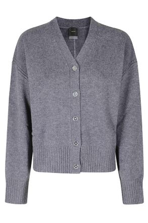 Pinko Raven Gray V-Neck Wool-Cashmere Cardigan