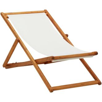 vidaXL Sedia da Spiaggia Legno di Eucalipto e Tessuto Bianco Crema vidaXL