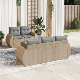 vidaXL Vidaxl - Juego De Sof&aacute;s Jard&iacute;n Con Cojines 6 Pzas Rat&aacute;n Sint&eacute;tico Beige