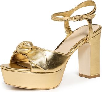 Cinq &agrave; Sept Womens Arianna Knotted Rose Metallic Platform Sandals, Gold, 5.5 UK