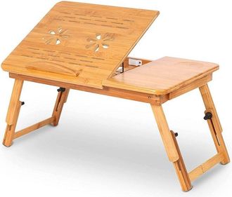 OEM Mesa Plegable Para Port&aacute;til - Bamb&uacute; Natural - Altura Ajustable Con Caj&oacute;n - 66 X 35 X 30 Cm - 1 Unidad