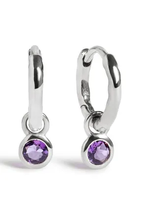 Monica Vinader Birthstone Huggie Hoop Earrings in Sterling Silver/amethyst at Nordstrom