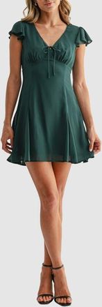 All in Favor Flutter Sleeve Fit and Flare Minidress in Hunter Green at Nordstrom, Size X-Small