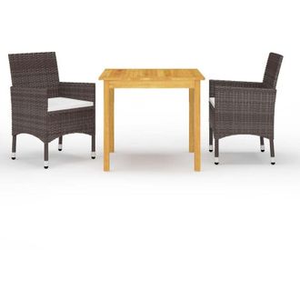 vidaXL Juego De Comedor De Jard&iacute;n De 3 Piezas Marr&oacute;n Vidaxl