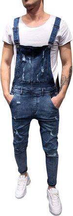 Generic UIKIFY Men Denim Overalls Trousers Dungarees Bib Overalls Brace Ripped Coverall Bibs Slim Fit Wash Work Adjustable Strap Jumpsuits Multiple Pockets Di