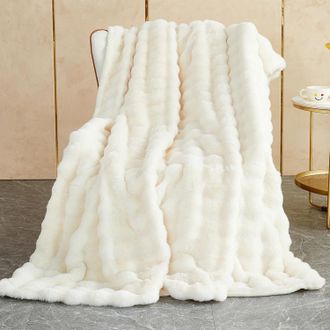 OEM Manta Polar, Imitaci&oacute;n De Piel De Conejo, Suave Y C&aacute;lida, Vers&aacute;til, 1000 G/m&sup2; De Grosor, 100 X 160 Cm, Blanca