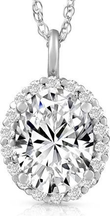Pompeii3 3 Ct Oval Moissanite & Lab Grown Diamond Halo Pendant 14k Gold Necklace