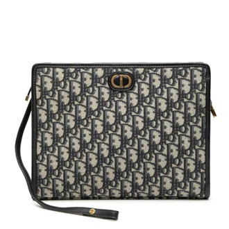 Dior Trotter Navy Canvas Leather Clutch Bag (Pre-Owned)