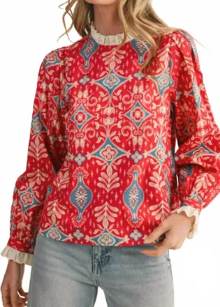 Merci Lace-Trimmed Top In Red/blue