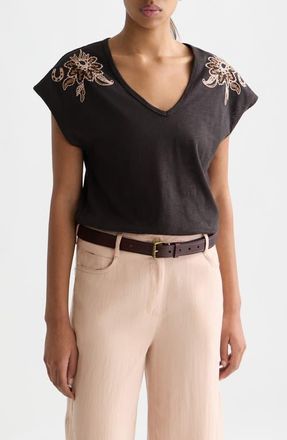 Scotch & Soda Embroidered Cotton Graphic T-Shirt in Meteorite at Nordstrom, Size X-Small