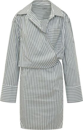 Iro Grey Stripes Shirt Collar Mini Dress