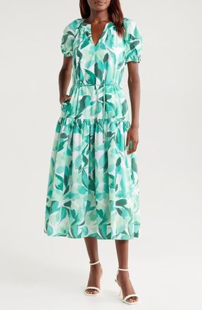 Julia Jordan Floral Tiered Midi Dress in Green Multi at Nordstrom, Size 12
