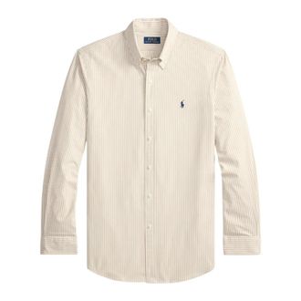 Ralph Lauren Custom Fit Gestreept Stretch Poplin Overhemd - Heren - Casual Overhemden - Beige - L - Katoen - Overhemden