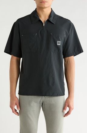Brixton Journey Water Resistant Short Sleeve Half Zip Popover Shirt in Black at Nordstrom, Size Xx-Large