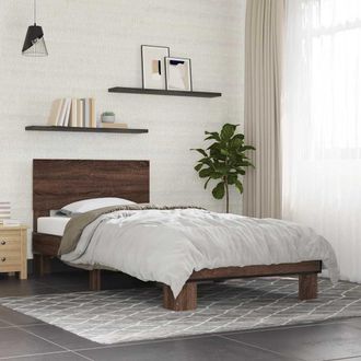 vidaXL Vidaxl - Estructura Cama Madera Ingenier&iacute;a Metal Roble Marr&oacute;n 90x200 Cm