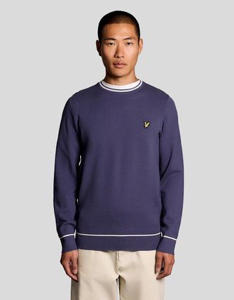 Lyle & Scott Lyle And Scott Mens Tipped Knitted Crew Neck Jumper - Navy - Size: XXL