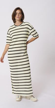 Kaffe Jurk Loose fit Turtledove / Black stripe black offwhite