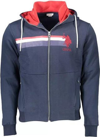 U.S.Polo Association Blue Cotton Hooded Sweater with Contrasting Details