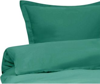 Beliani Duvet Cover and Pillowcase Set Green Sateen Cotton 150 x 200 cm Modern Bedroom PARKROSE