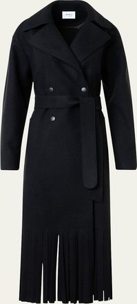 Akris Fringed Wool Belted Maxi Trench Coat