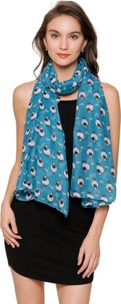World of Shawls Girls Ladies Little Cartoon Sheep Print Scarf (Teal Blue)
