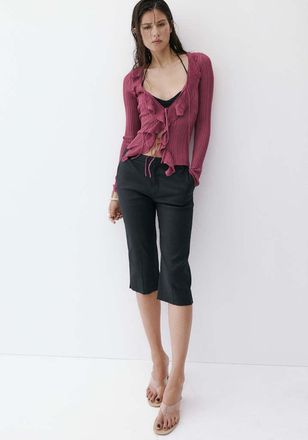 Mango Cardigan maglia texture dettaglio volant vino - Donna - XXL - MANGO