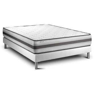 VITALIT Vitalit - Base Tapizada Blanco + Colch&oacute;n Con Muelles Y Viscoel&aacute;stica 140 X 200