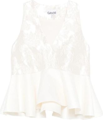 Ganni Textured Peplum Top - Dames - Tops zonder mouwen - Beige - L - Tops