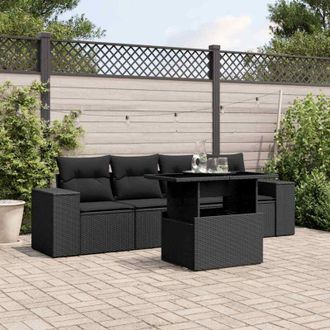 vidaXL Set De Muebles De Jard&iacute;n 5 Pzas Y Cojines Rat&aacute;n Sint&eacute;tico Negro Vidaxl