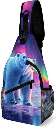 Generic Northern Lights Arctic Bear Mens Crossbody Chest Sling Bag for Travel Hiking Lightweight Shoulder Bags with Small Side
