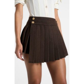 Mani&egrave;re De Voir Joelle Wool Asymmetric Pleated Mini Skirt in Brown at Nordstrom, Size 14