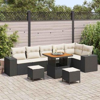 vidaXL Conjunto De Sof&aacute; De Jard&iacute;n 9 Pcs Negro Rat&aacute;n Sint&eacute;tico Vidaxl