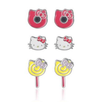 Hello Kitty Set of 3 Earrings with Stud & Clip-On Styles in Pink, Blue, Yellow at Nordstrom