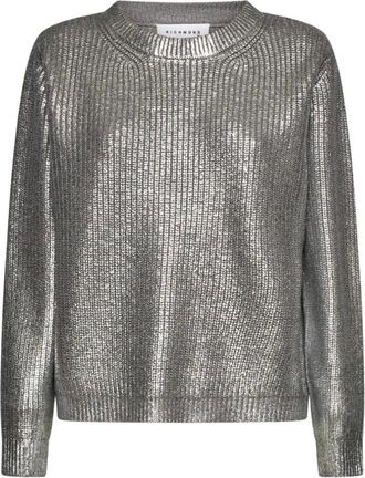 John Richmond Truien & Vesten, Dames, Grijs, XS, Ronde hals metallic gebreide trui