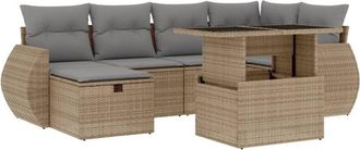 vidaXL Vidaxl - Set Sof&aacute;s De Jard&iacute;n 7 Piezas Y Cojines Rat&aacute;n Sint&eacute;tico Beige