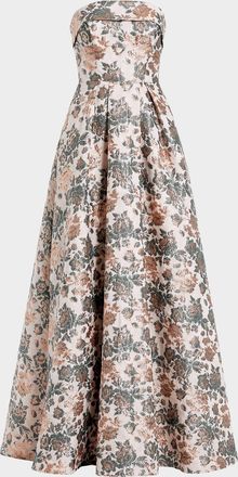 Mac Duggal Petite Floral Brocade Strapless A-Line Gown