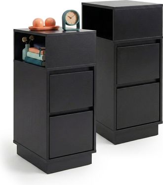 Relaxdays Mesita De Noche Relaxdays, Set De 2, 2 Cajones, 1 Hueco Abierto, (al X An X Prof) 64 X 30 X 24 Cm, Dormitorio, Negro
