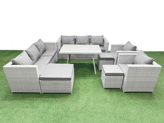 Fimous 11 Seater Garden Furniture Set with 3 Stool Light Grey
