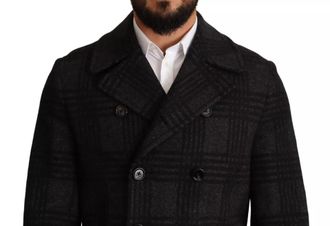 Dolce & Gabbana Mens Black Trench Coat Check Wool Jacket Clothing