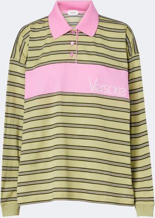 Versace Striped oversized cotton jersey polo shirt