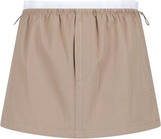Alexander Wang Logo Skirt In Taupe Cotton, Mid-Rise